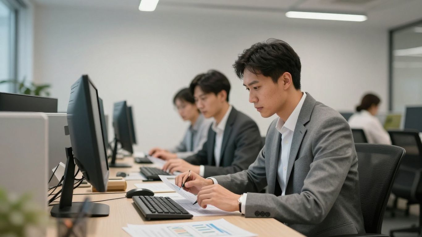 Professional reviewing environmental reporting dashboards