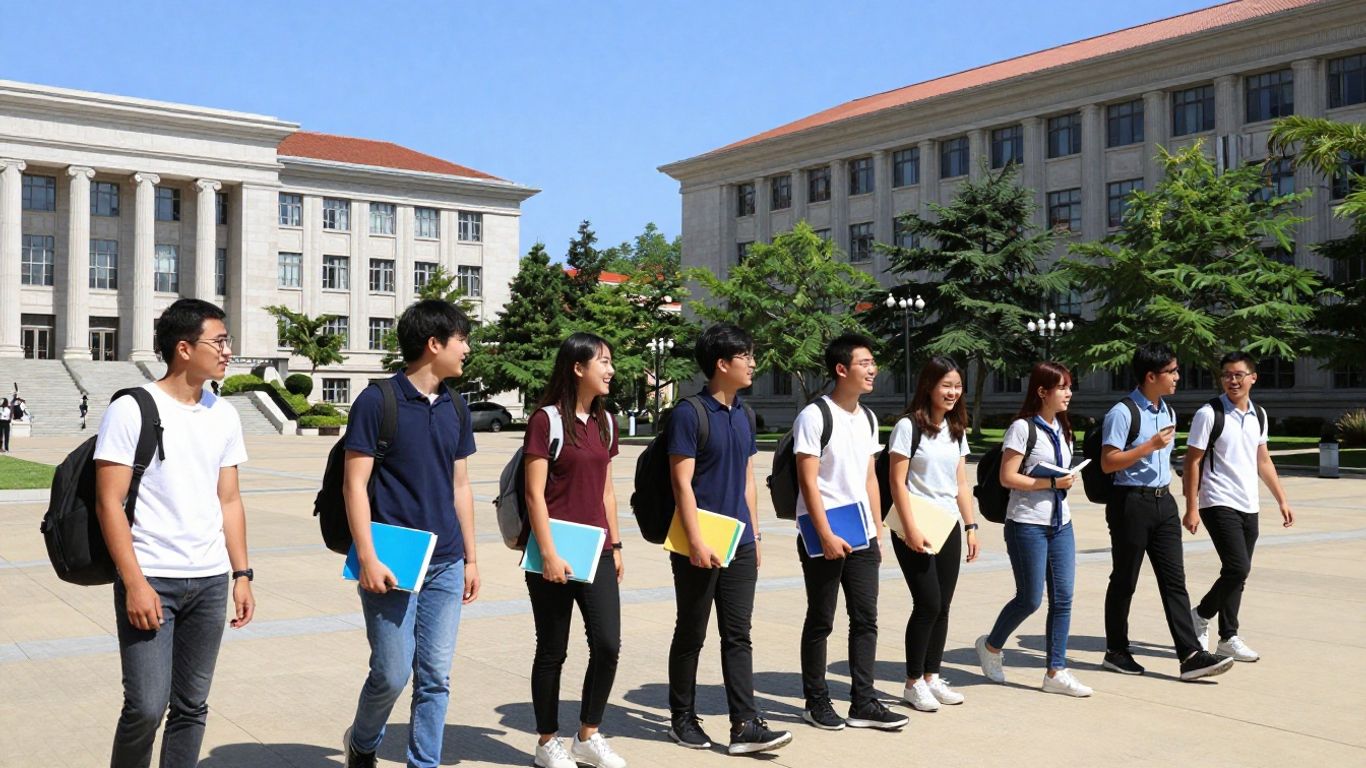 International students exploring diverse university campus grounds