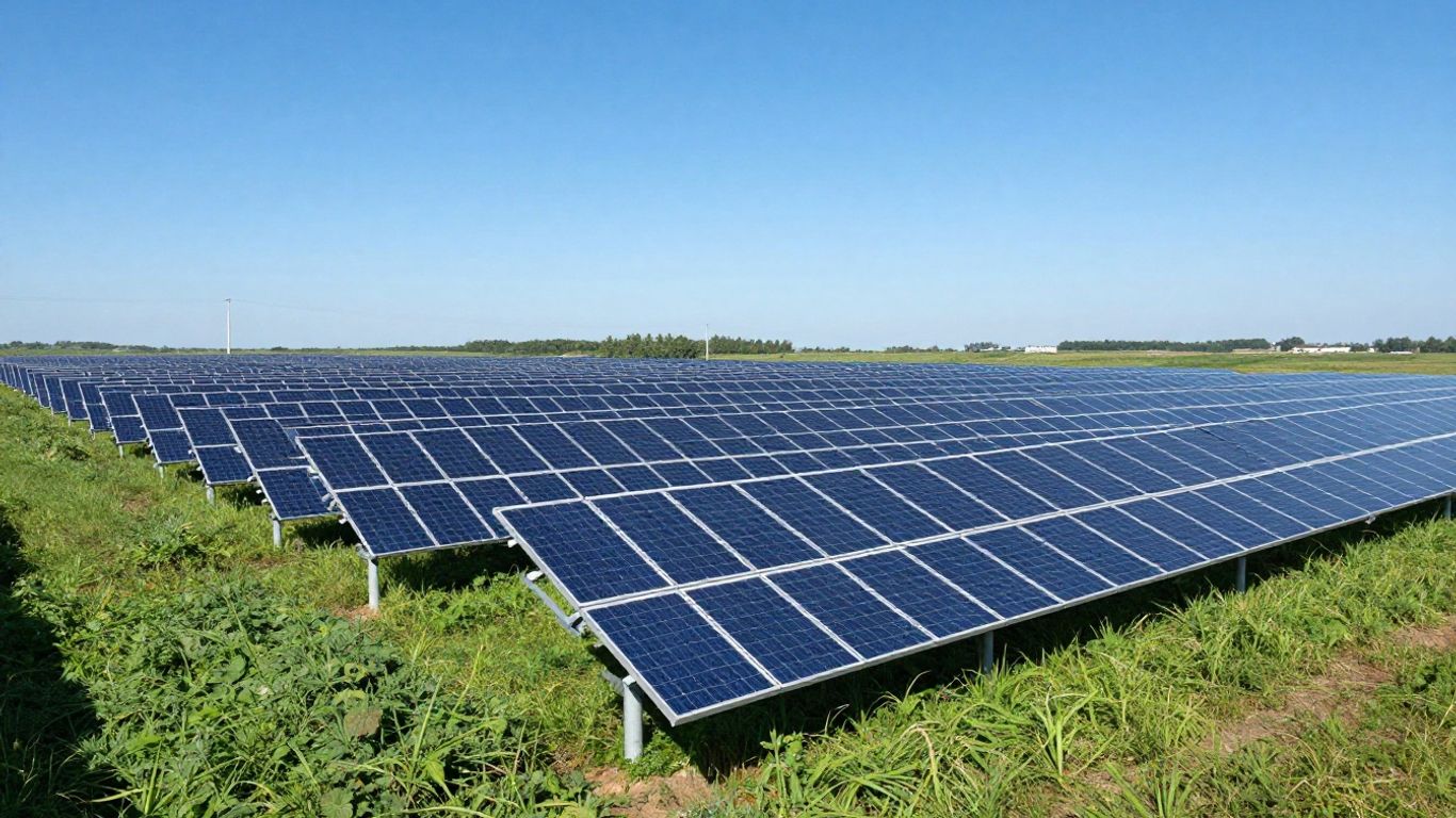 Solar panels in a green landscape