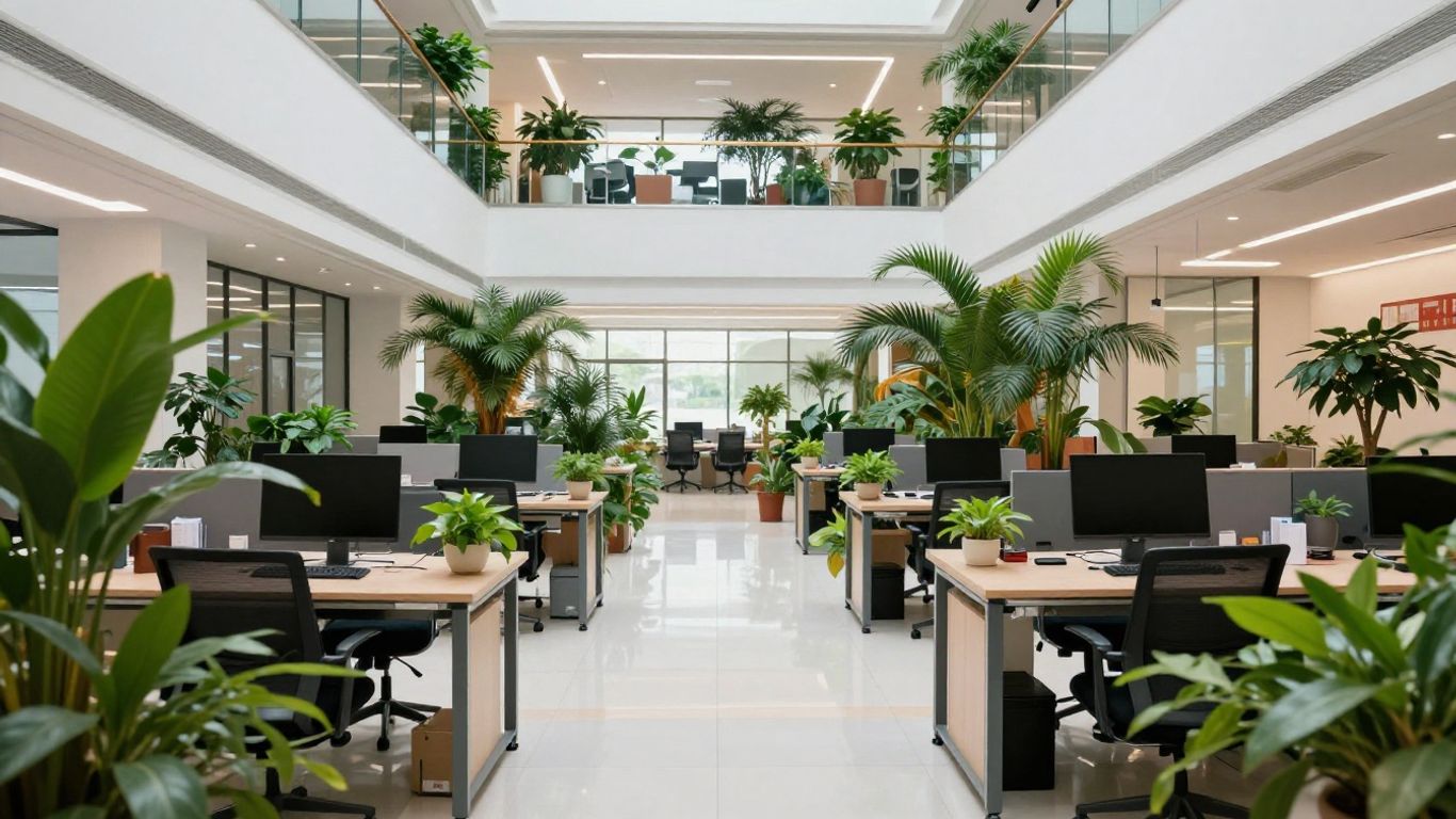 A bright modern indoor green space