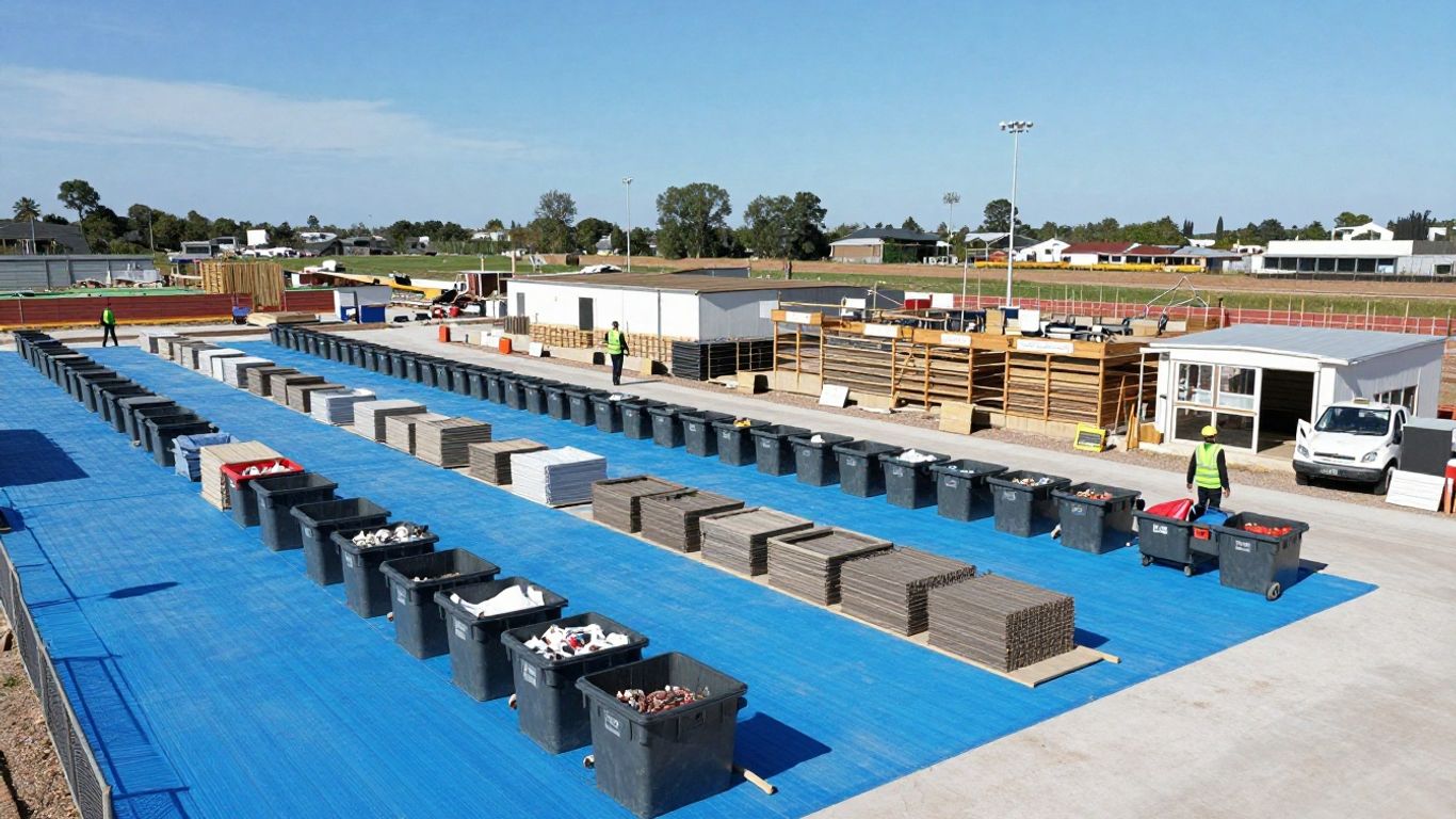 Eco friendly project site showing waste segregation systems