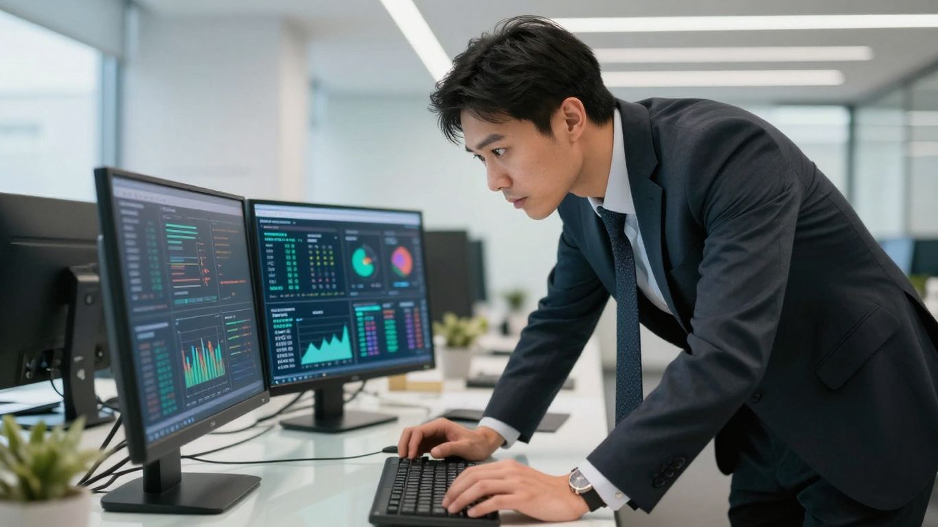 A professional analyzing complex ESG risk data points
