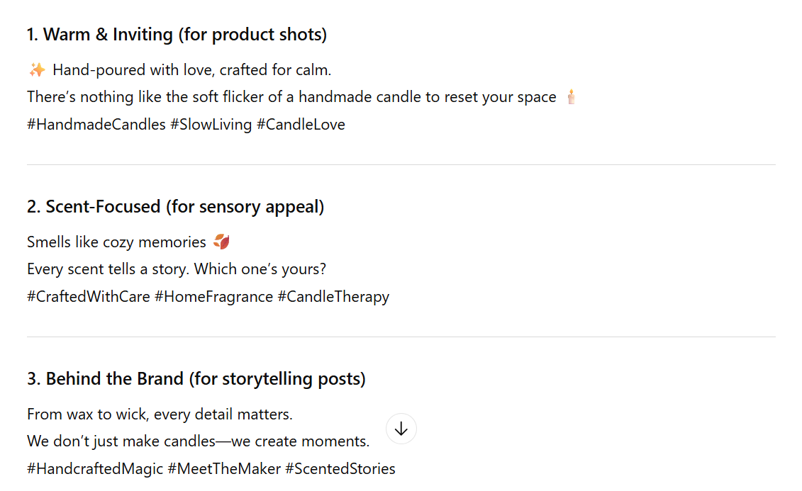 Instagram prompts for handmade candle brand 