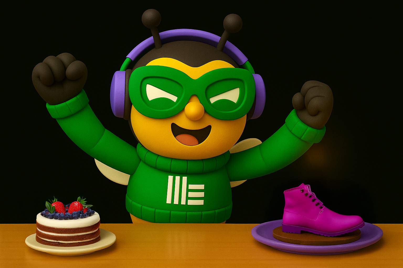 Lenny the Bee luxandlines baking a cake