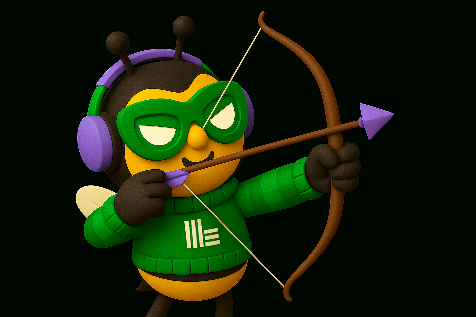 Lenny the bee luxandlines mascot playing archery 