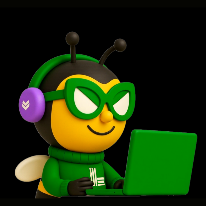 Lenny the Bee Luxandlines mascot searching for latest trends