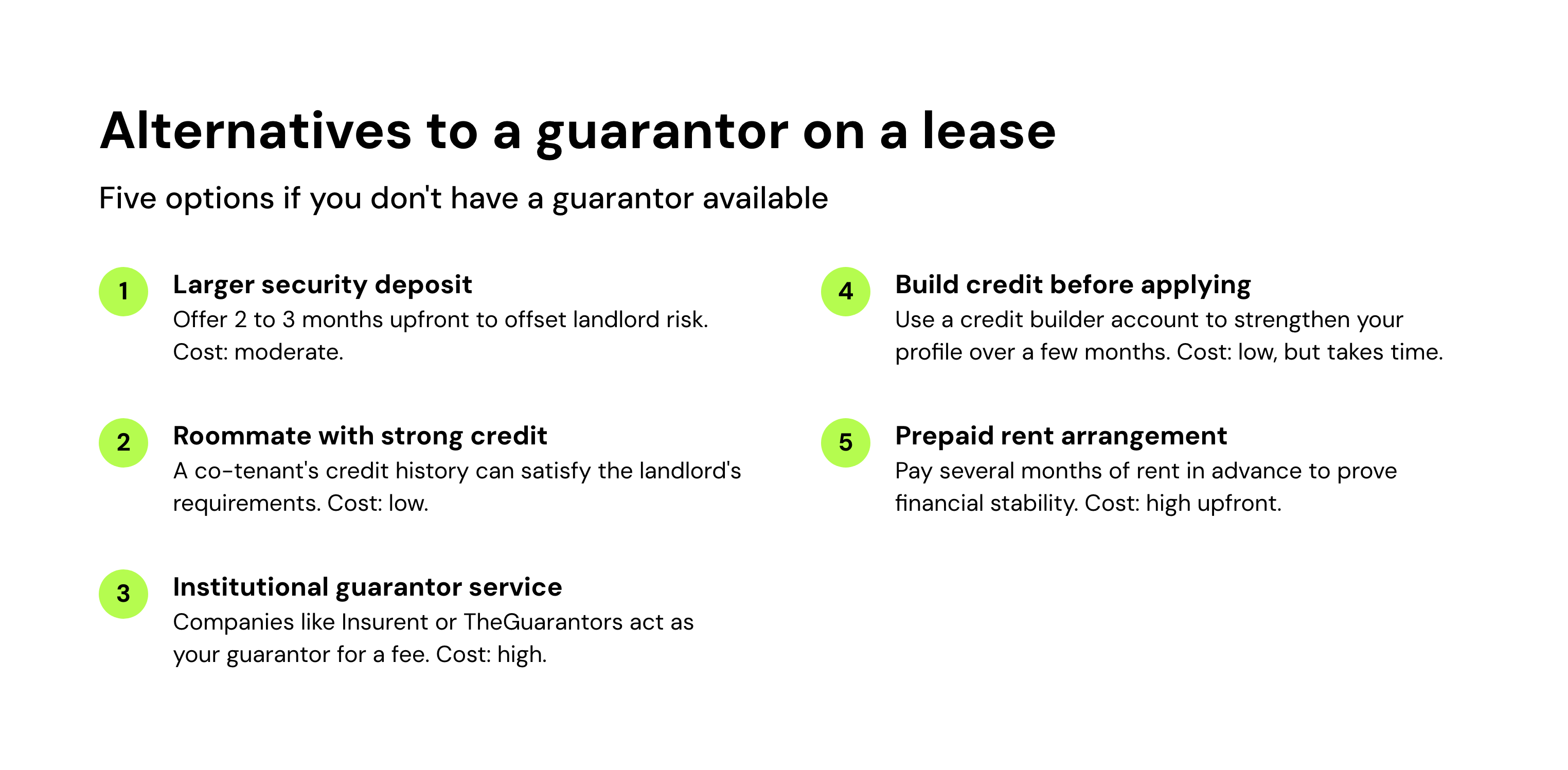 Alternatives to a guarantor on a lease