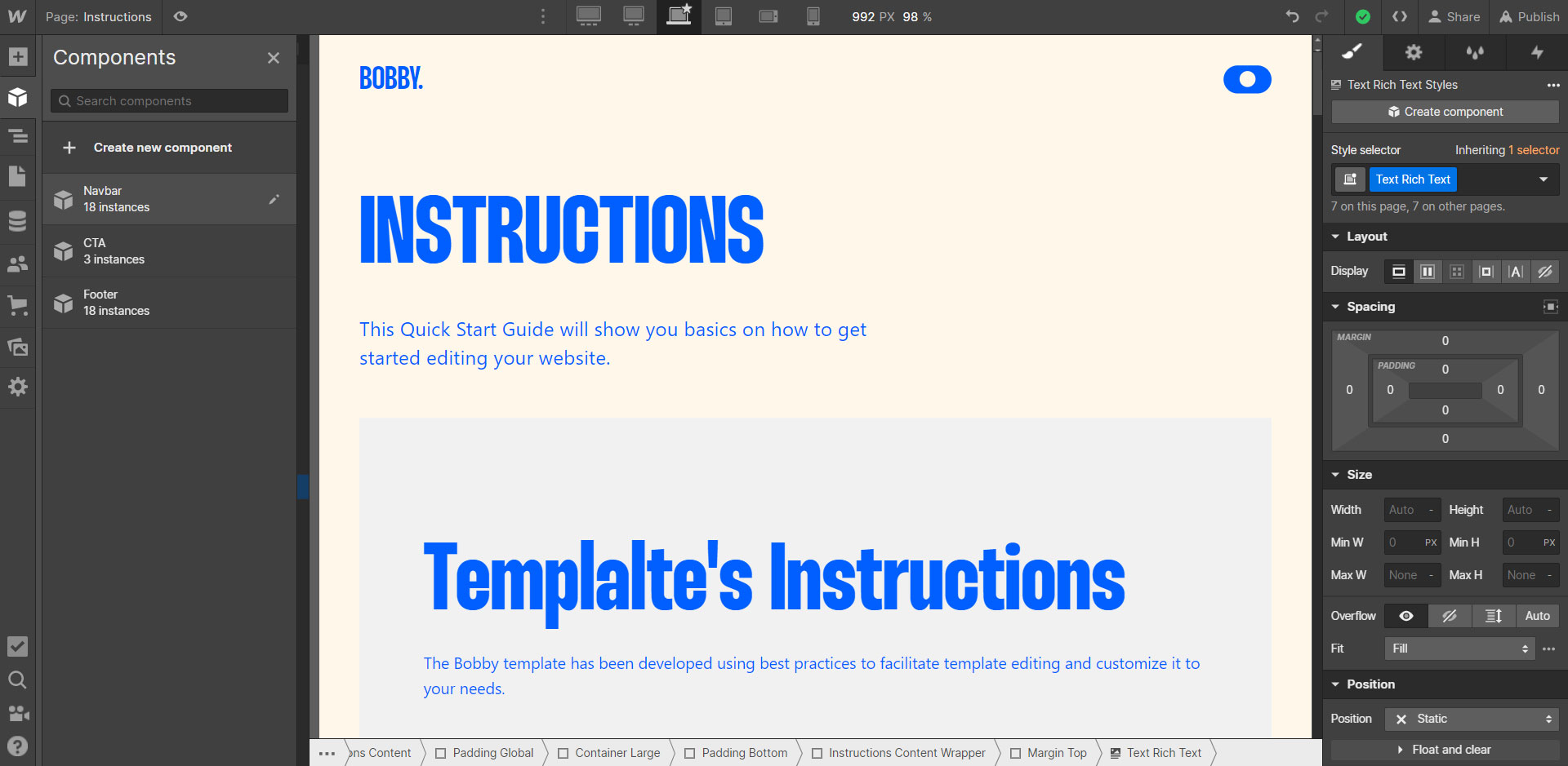 Component Instructions - Bobby Webflow Template