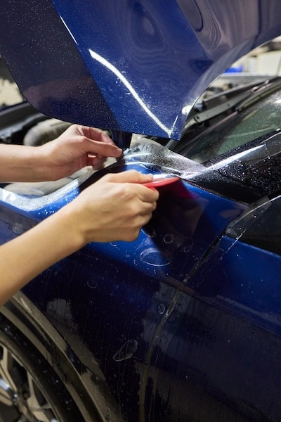 blue car gets paint protection film tucson