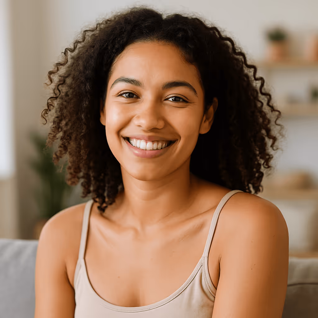 Happy, confident individual with smooth, healthy skin enjoying a wellness moment — ideal visual representation for Deep RF stretch mark treatment in Wichita Falls.