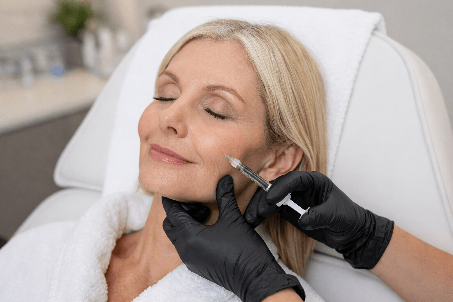 Woman receiving dermal fillers treatment to fill wrinkles in Wichita Falls, Texas