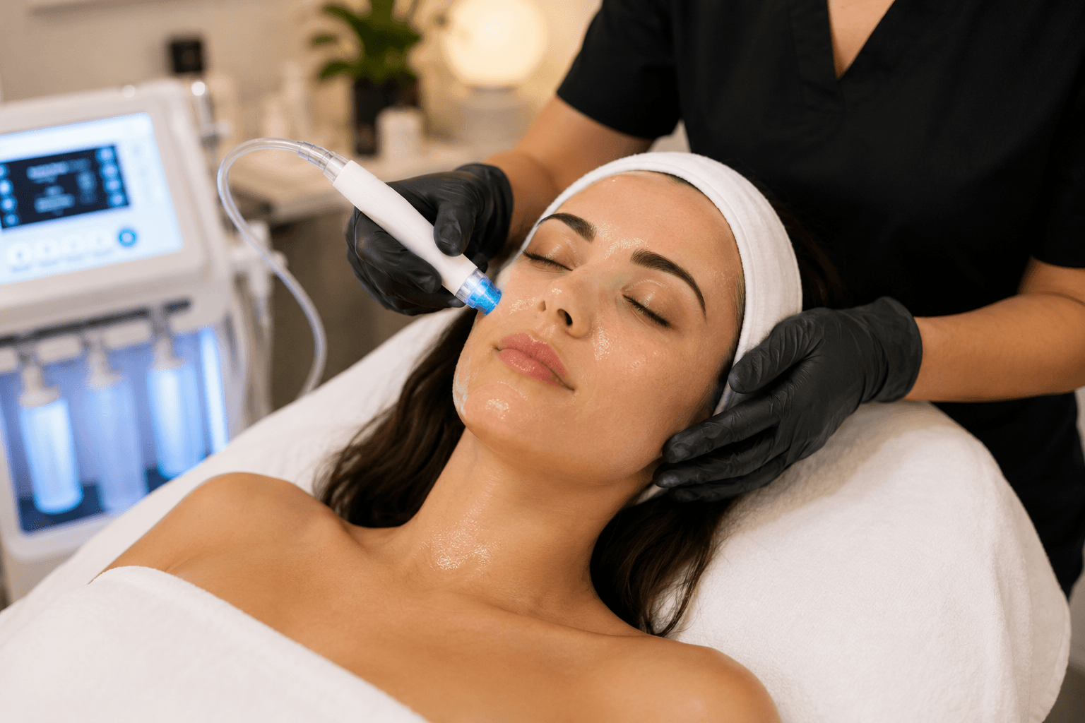 Esthetician performing an infusion facial treatment at Envy Medspa in Wichita Falls, Texas