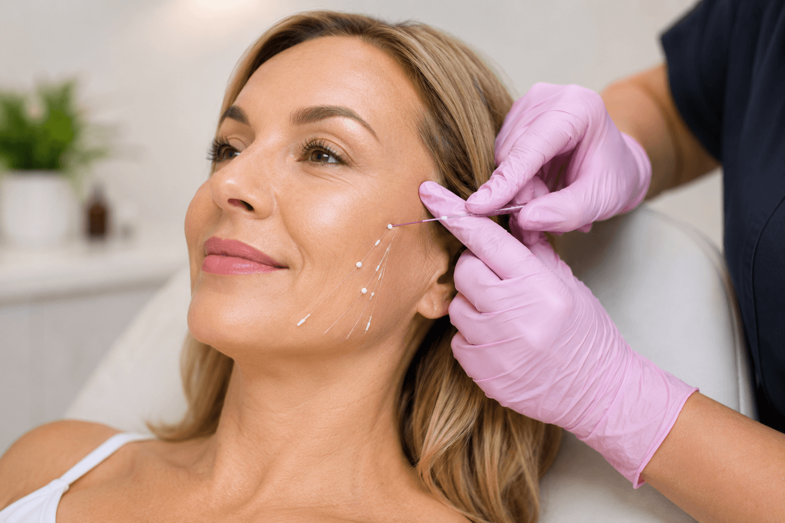 Provider performing a PDO thread lift procedure at Envy Medspa in Wichita Falls, Texas