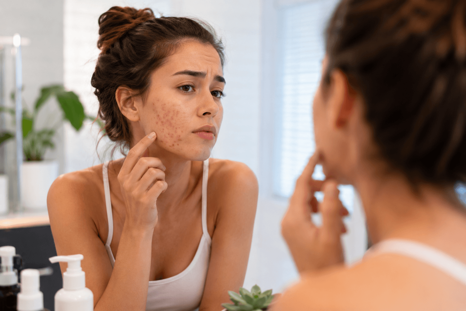 Woman with clear skin after professional acne treatment at a med spa in Wichita Falls, Texas