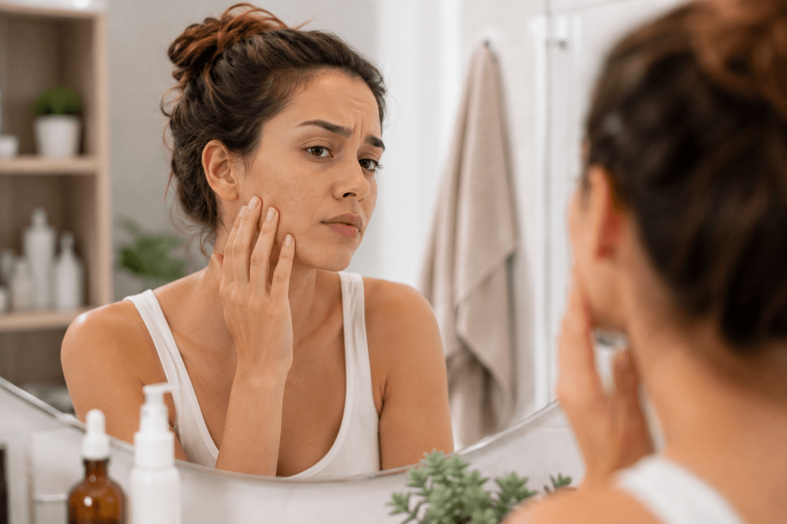Esthetician performing a dermaplane facial treatment on a client's cheek at a med spa in Wichita Falls, Texas