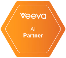 Orange hexagonal badge with the text 'Veeva AI Partner' in white.