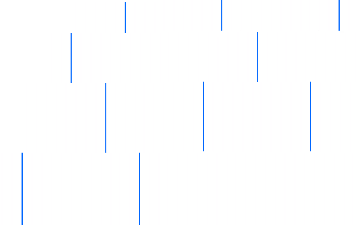 Animated barcode with alternating white and black vertical bars and occasional blue bars on a transparent background.