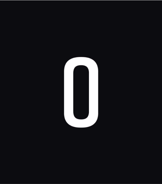 White uppercase letter O on a black background.