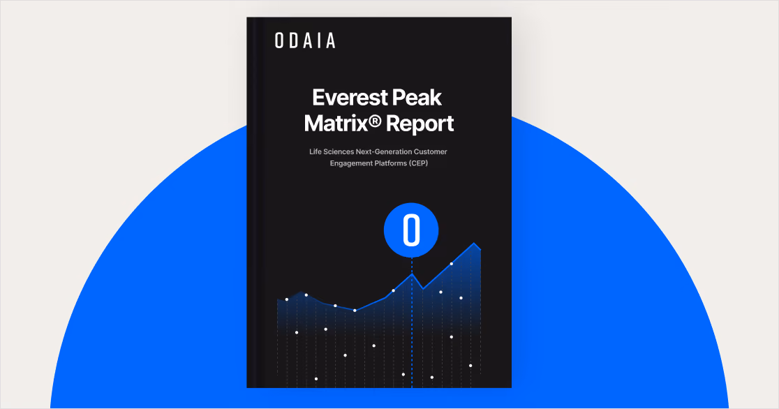Graphic of a industry report ebook with a graph and blue circle background. 