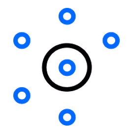 Company value icon of a selection of multi-colour circles in a pattern. 