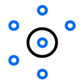 Company value icon of a selection of multi-colour circles in a pattern. 