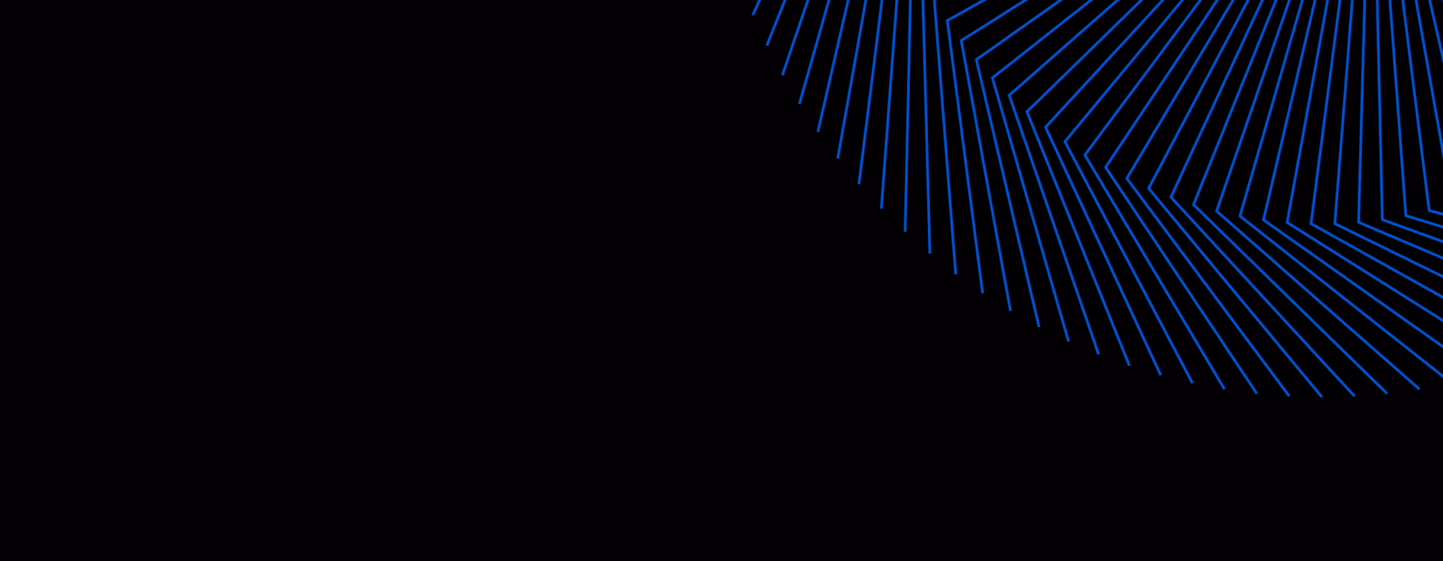 Black background with blue concentric angular lines forming a geometric pattern in the top right corner.