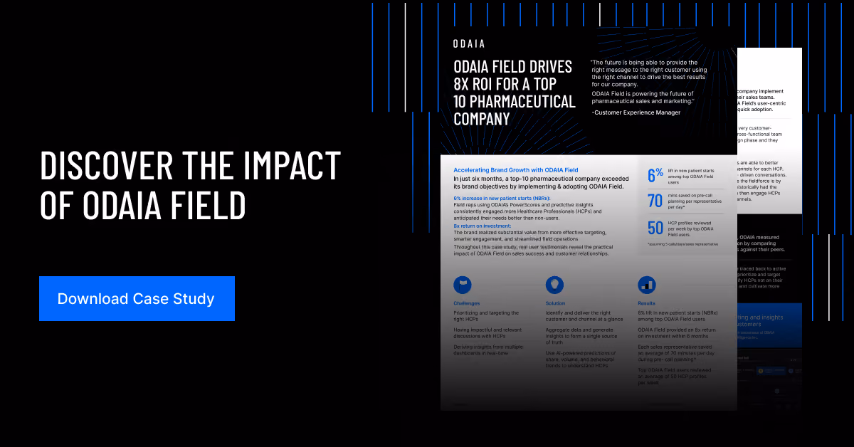 Banner image/ graphic of an ODAIA customer case study with a blue line graphic in the background.