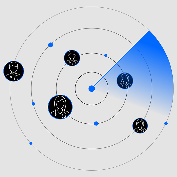 Simple radar icon revealing priority HCP's nearby.