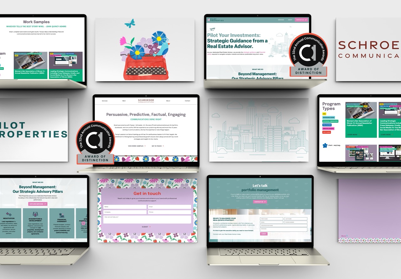 View Marketing & Creative team and digital award badges for Schroeder Communications and Pilot Properties, winners of the 32nd Annual Communicator Awards of Distinction.