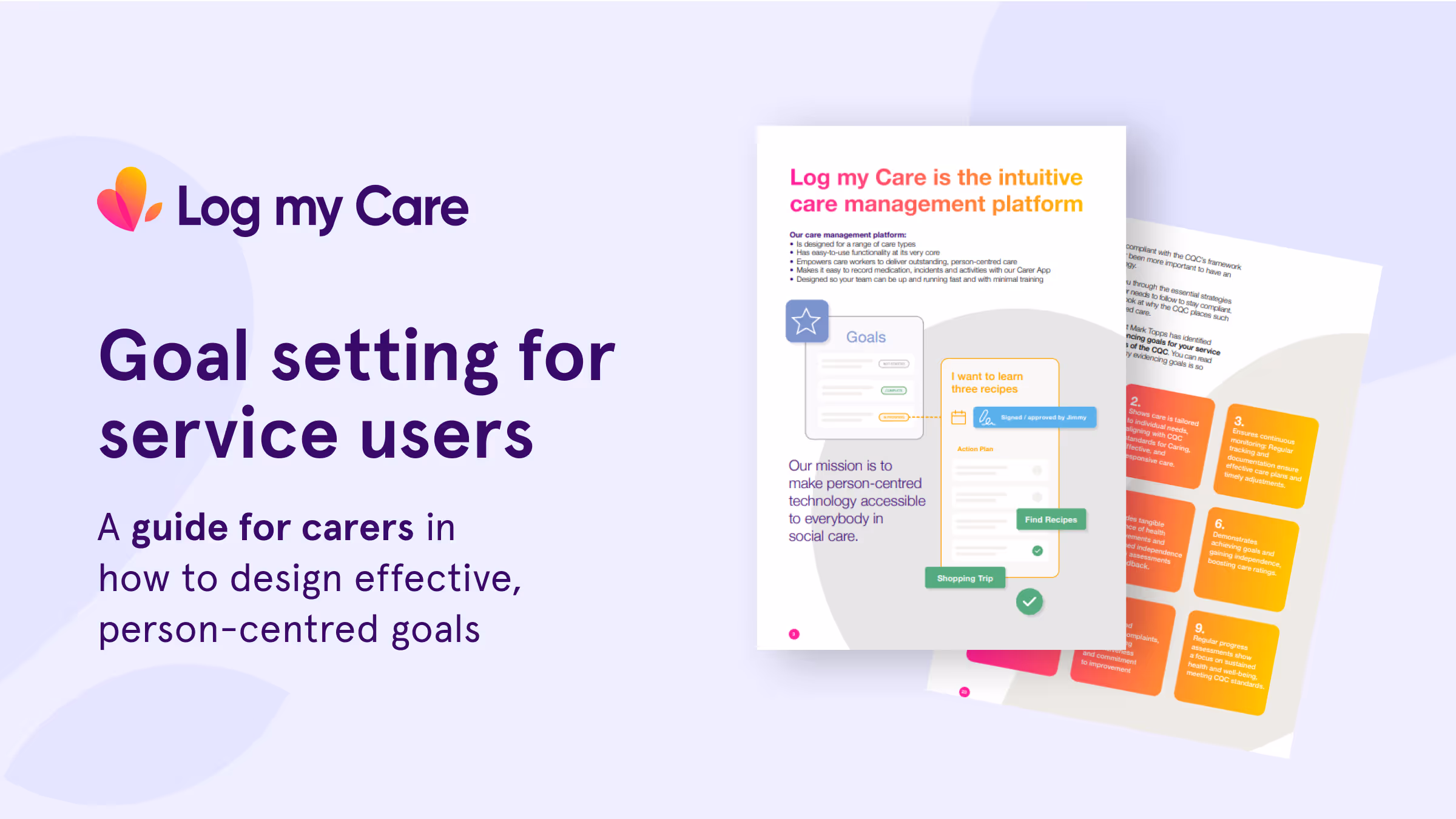 Goal setting for service users graphic showing examples of two pages