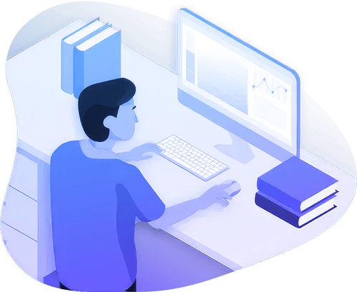 Illustration of pharmacist doing research on computer