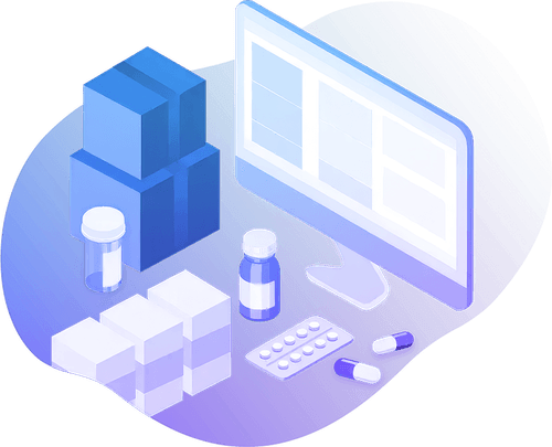 Illustration of boxes and pills on a counter top