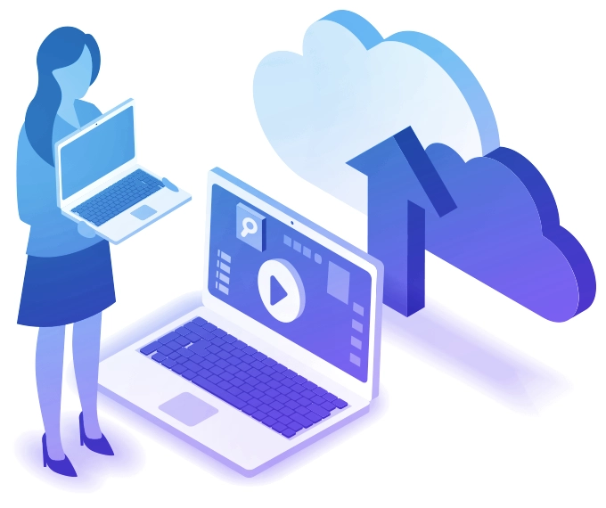 Illustration of laptop uploading to the cloud
