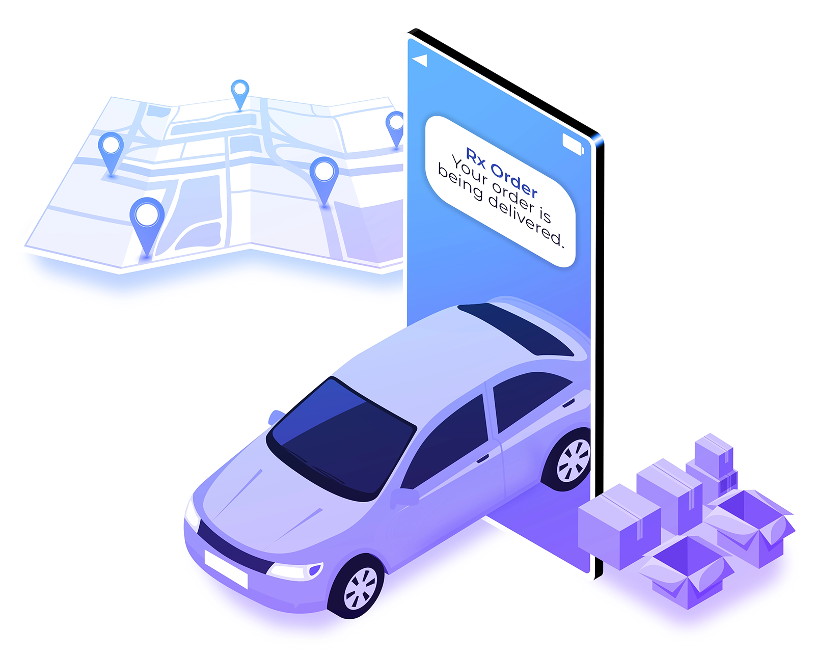 illustration of an car coming out of an iphone