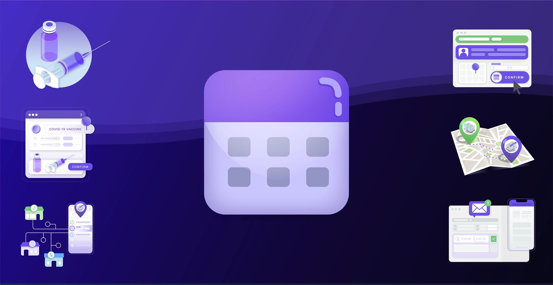 Vaccine Scheduler Icon over dark background