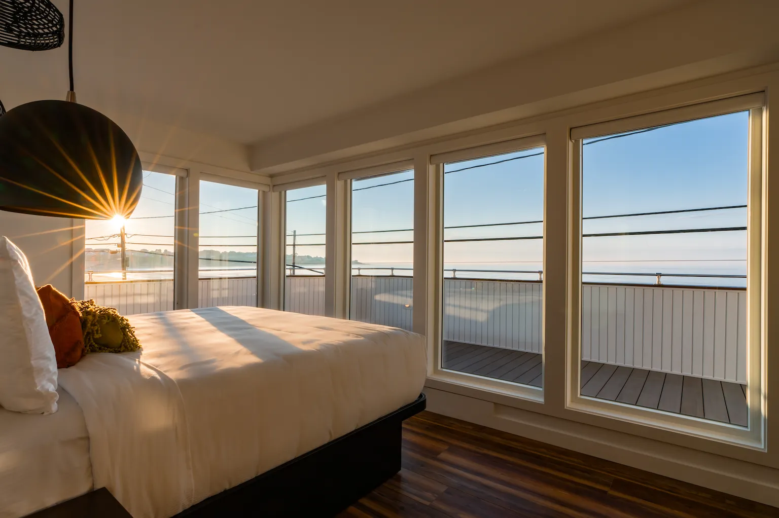 Beachfront hotel room at The Nevada Hotel with an ocean view of Long Sands Beach in York Beach, Maine.