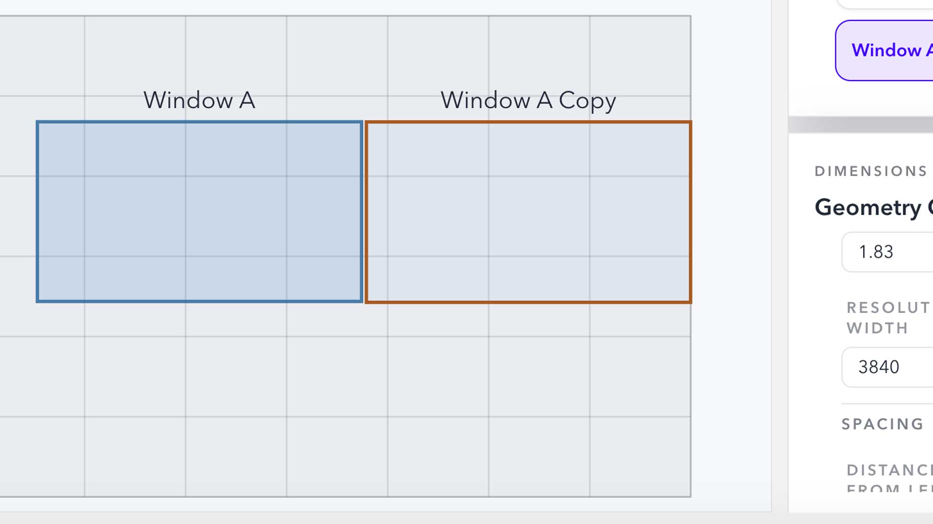 Clipped image of Space Builder's workflow. This image shows Virtual Windows functionality.