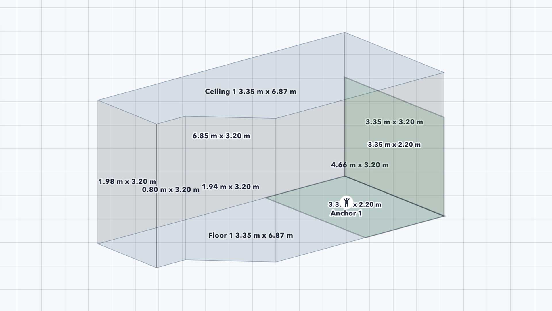 Clipped image of Space Builder's workflow. This image shows 3D preview of a immersive space sketch.