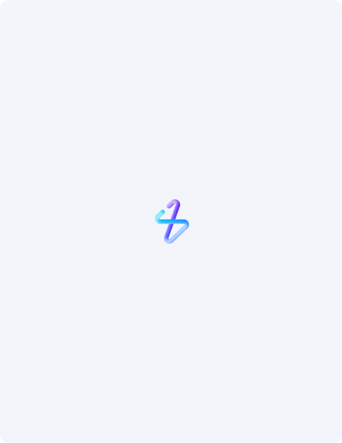 Abstract lightning bolt shaped icon with gradient shades of purple, blue, and cyan on a light gray background.