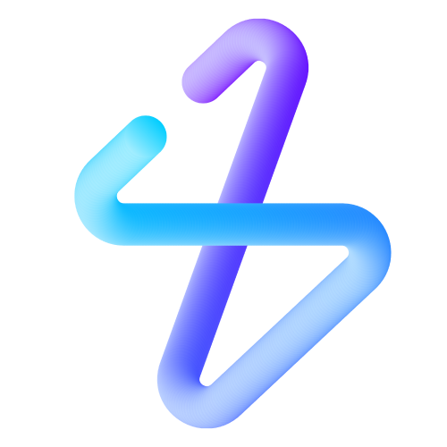 Abstract intertwined 3D tubular shapes in blue and purple gradients on a transparent background.