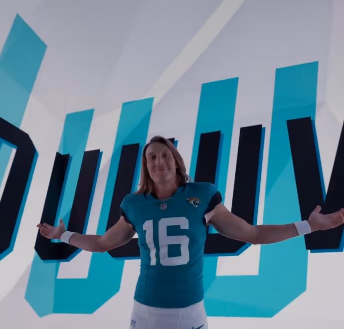 Vu Production Mode showing a professional football team on a 3D wraparound video production set