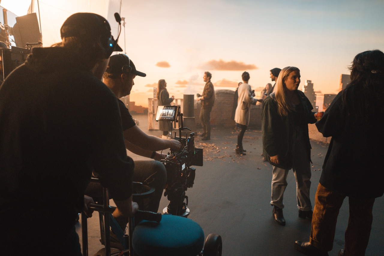 people on set at a virtual video production