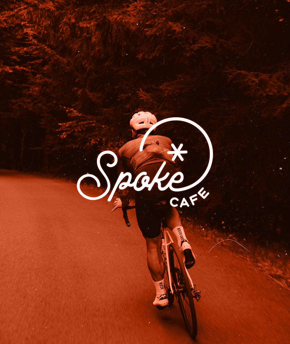 Thumbnail for the Spoke bike café branding design project, featuring a man on a bike 