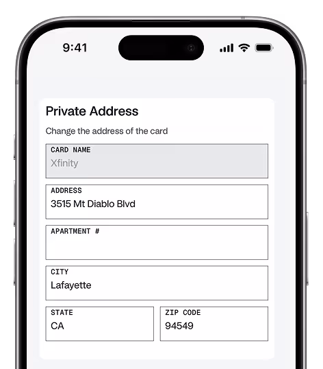 Choose a private address to use on your card