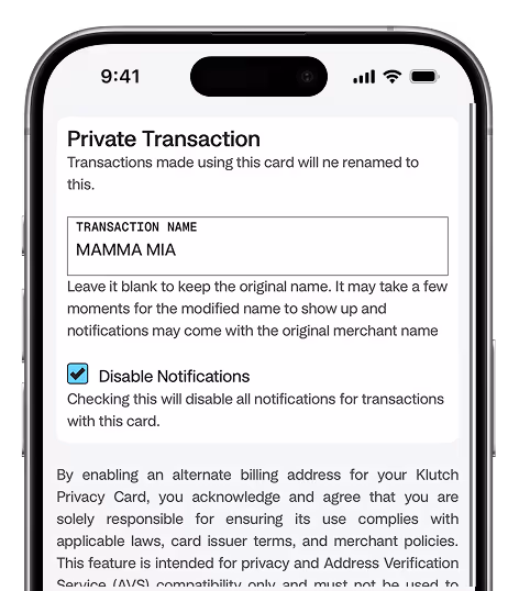 Choose what shows on your transactions and disable notifications