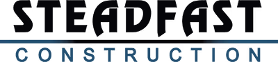 Steadfast Construction logo in a bold, black and teal font.