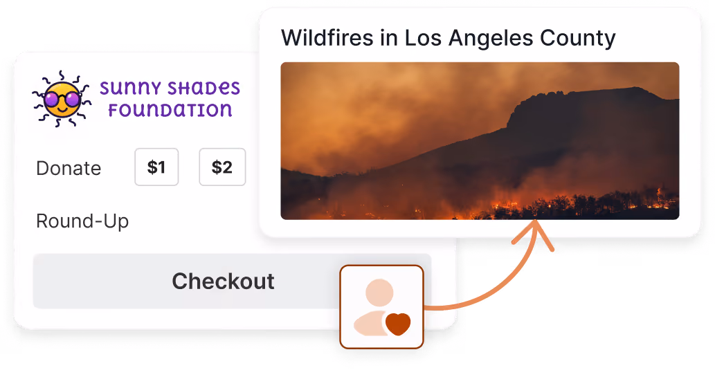 Example of a branded giving campaign using Change - to support the LA Wildfires.
