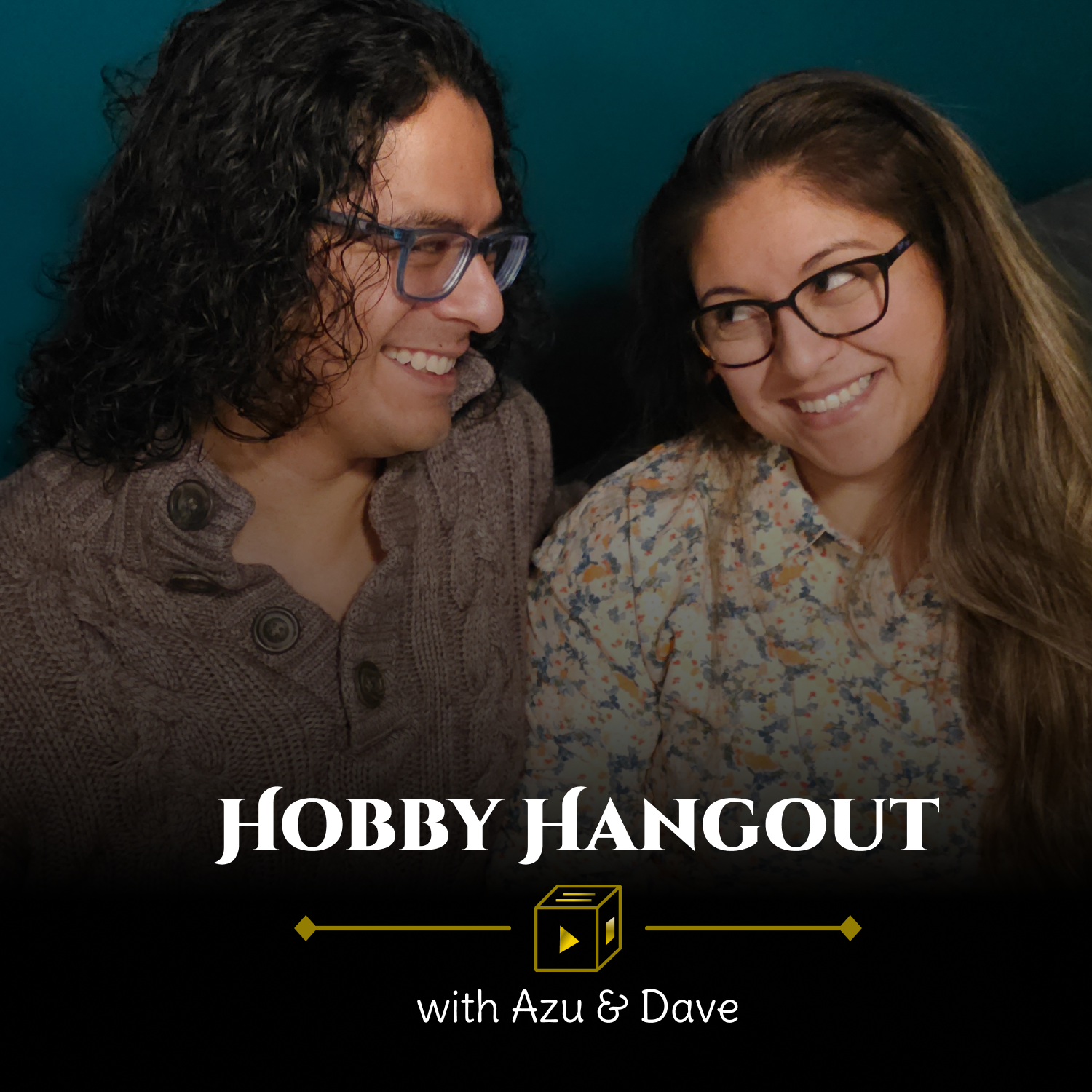 Hobby Hangout Podcast cover featuring David and Azu looking at each other