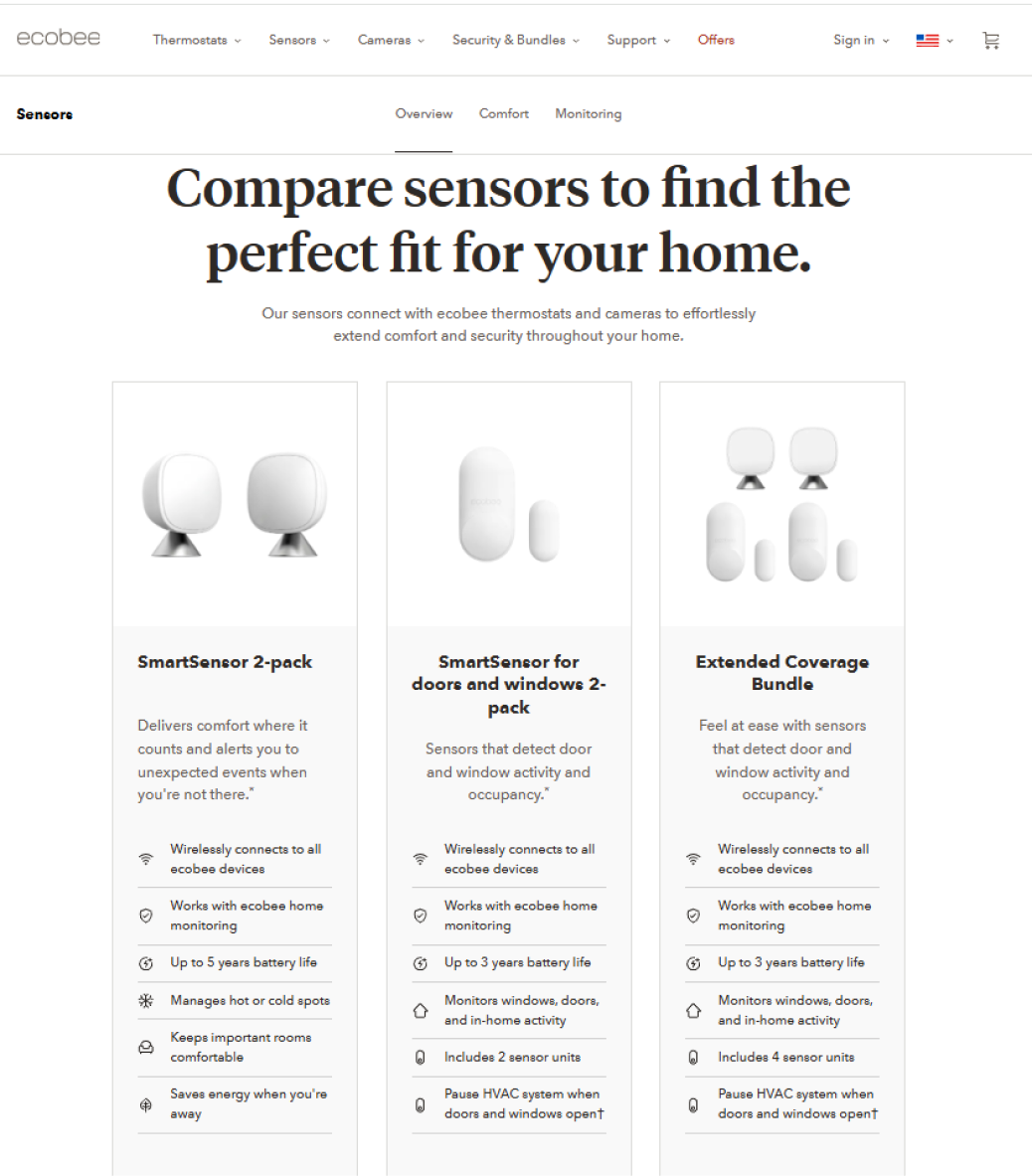 Partial screenshot of ecobee.com accessories category page