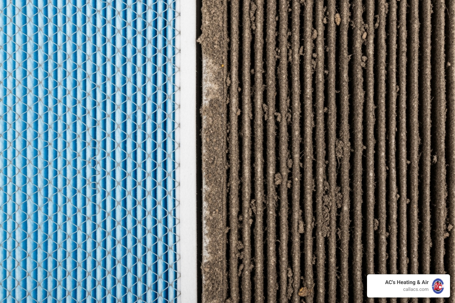 A clean furnace air filter compared to a dirty one - gas ducted heating not turning on